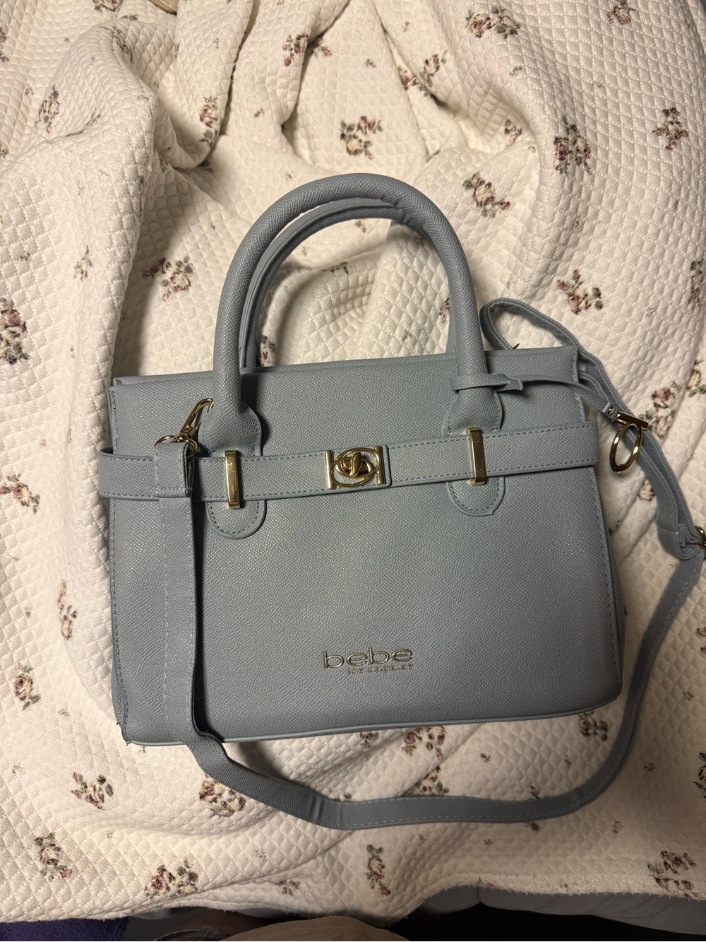 bebe Powder Blue Satchel with Gold Hardware
